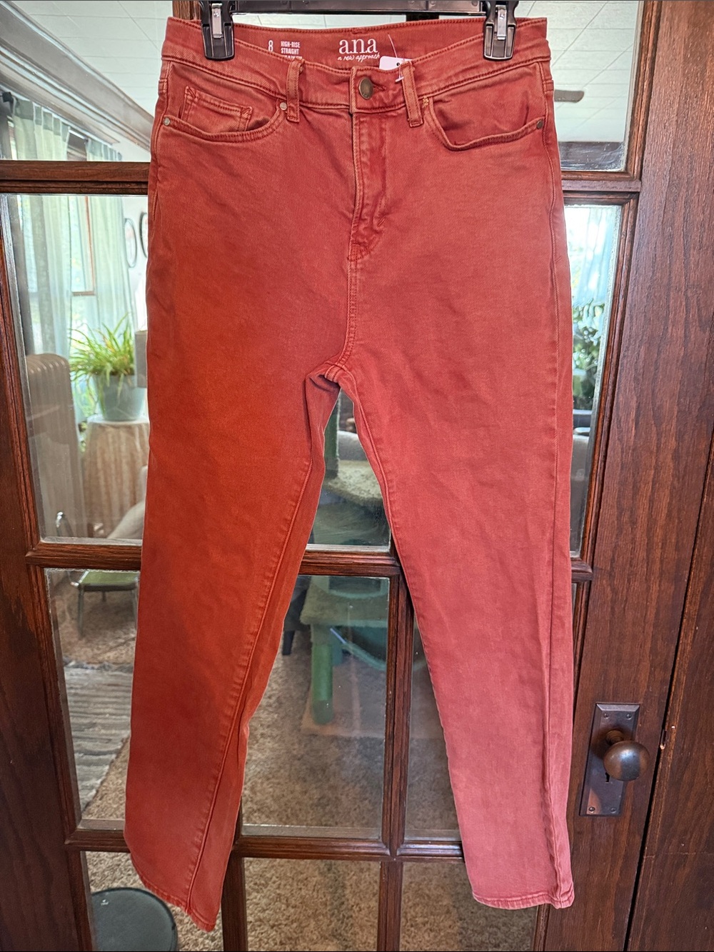ana a new approach Womens 8 High-Rise Straight Leg Jeans Terracotta Rust Red